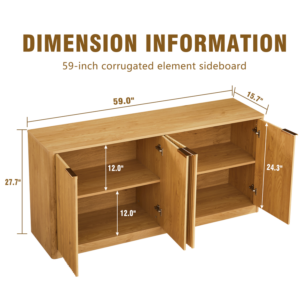 Anthony & Home Signature Curved Contour Sideboard with 4 doors, natural finish, 59-inch storage unit, modern wooden furniture