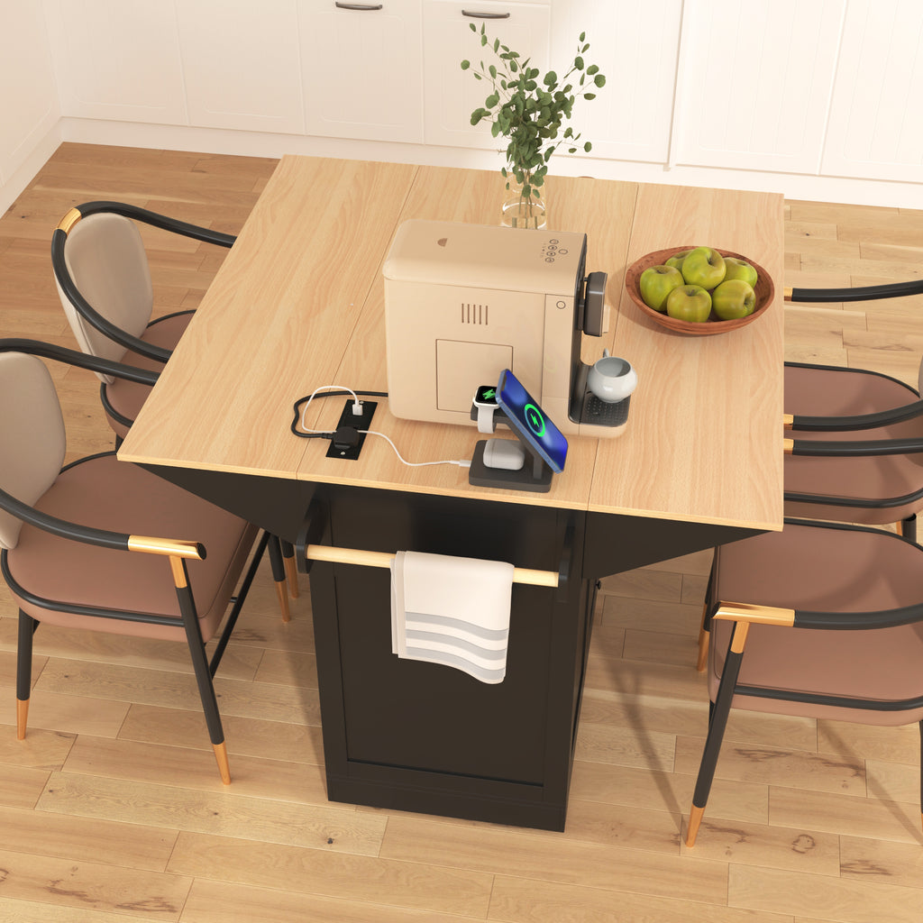 Black laminate kitchen island cart with storage and prep space from Anthony & Home Signature Edition, shown with countertop and shelves.