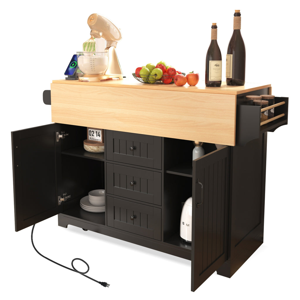 Anthony & Home Signature Edition black laminate kitchen island cart with storage and wheels, modern kitchen furniture.