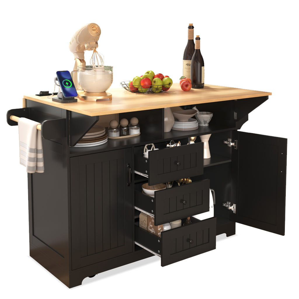 Signature Edition Black Laminate Kitchen Island Cart by Anthony & Home, showing a sleek black laminate surface with storage shelves and wheels.