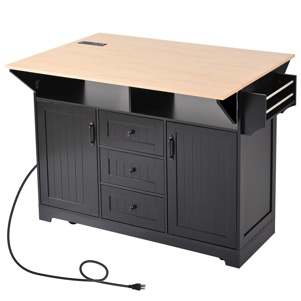 Anthony & Home Signature Edition black laminate kitchen island cart with storage and stainless steel accents.