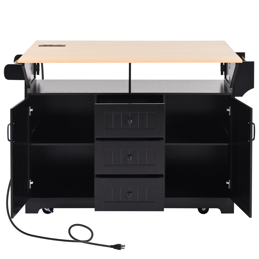 Anthony & Home Signature Edition black laminate kitchen island cart with storage and wheels, showcasing a modern kitchen furniture piece.