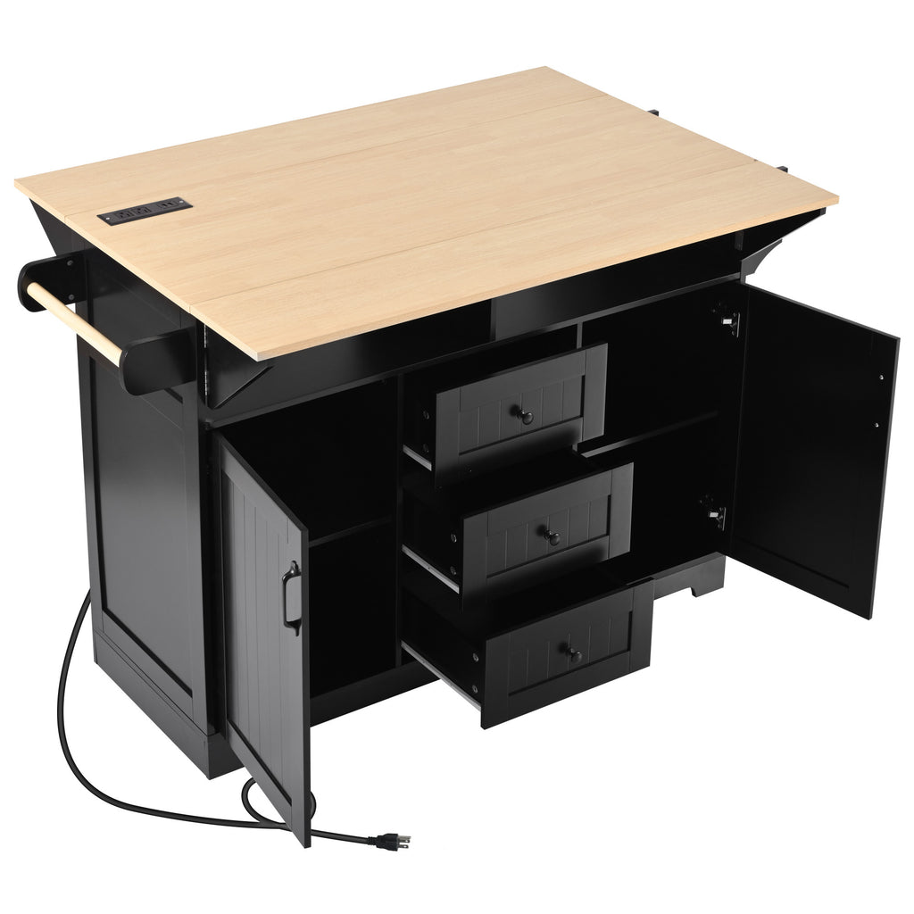 Anthony & Home Signature Edition black laminate kitchen island cart with storage and wheels for easy mobility.