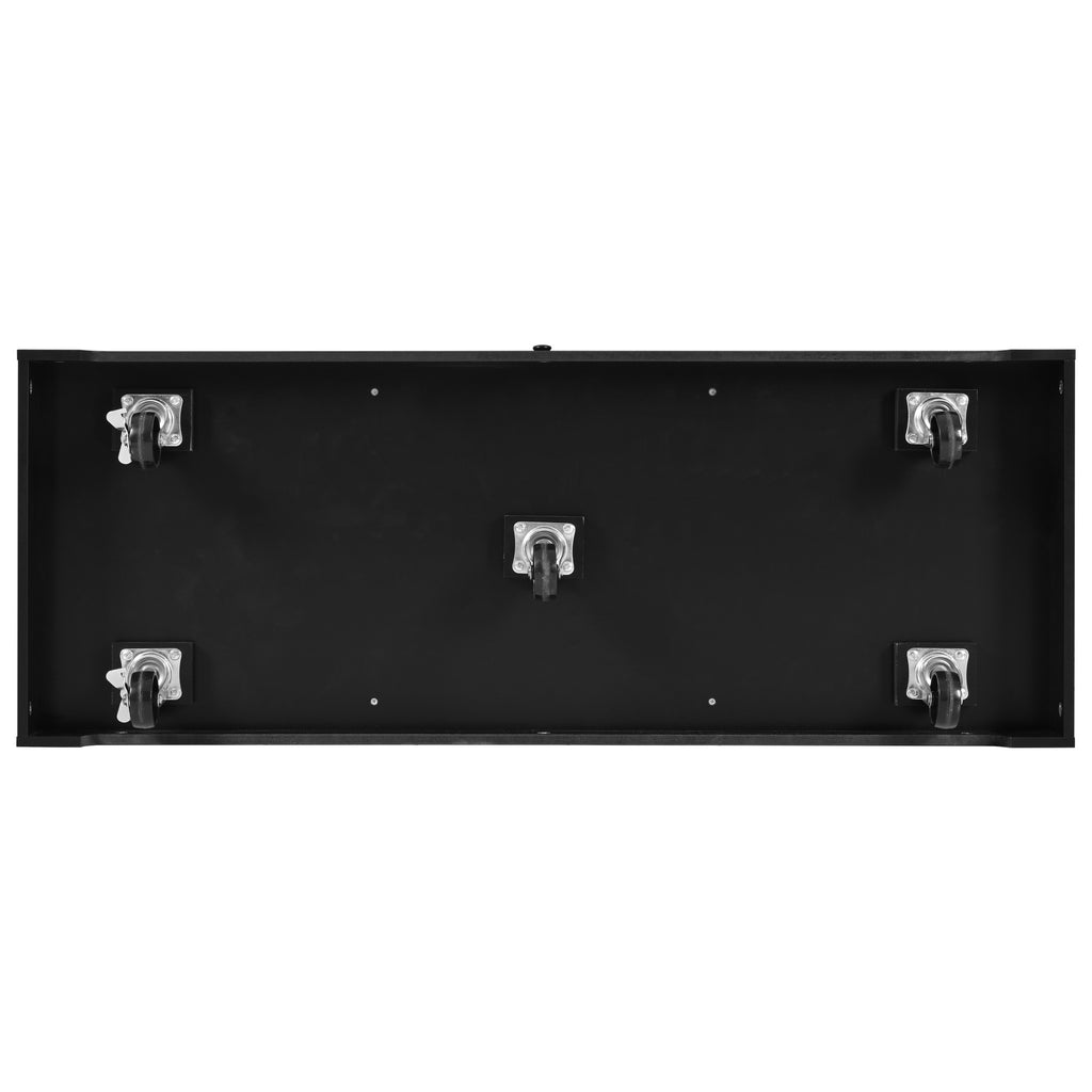 Anthony & Home Signature Edition black laminate kitchen island cart with storage, wheels, and modern design.