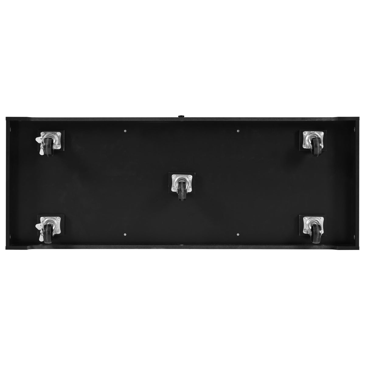 Anthony & Home Signature Edition black laminate kitchen island cart with storage, wheels, and modern design.