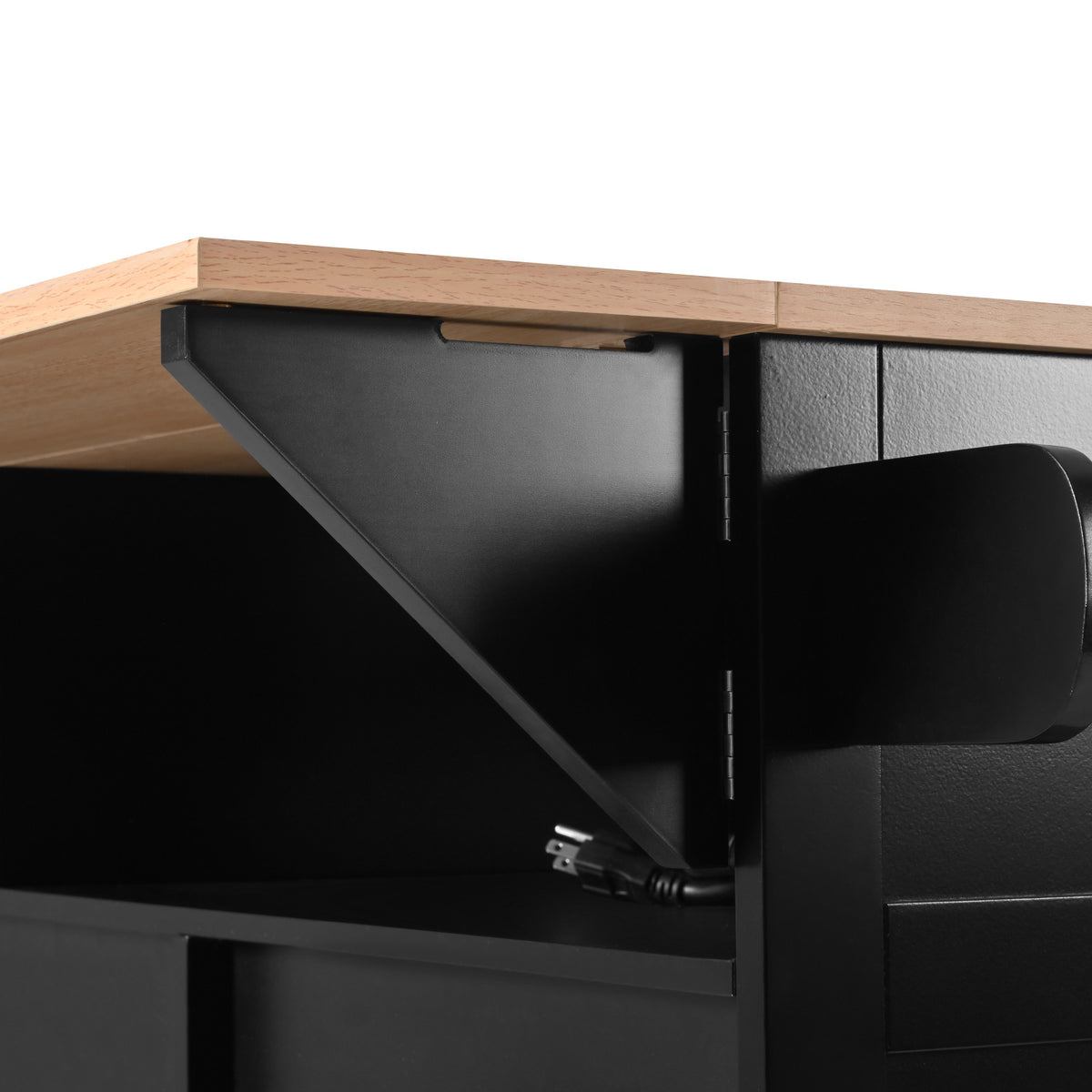 Anthony & Home Signature Edition black laminate kitchen island cart with storage shelves and wheels, ideal for modern kitchens.