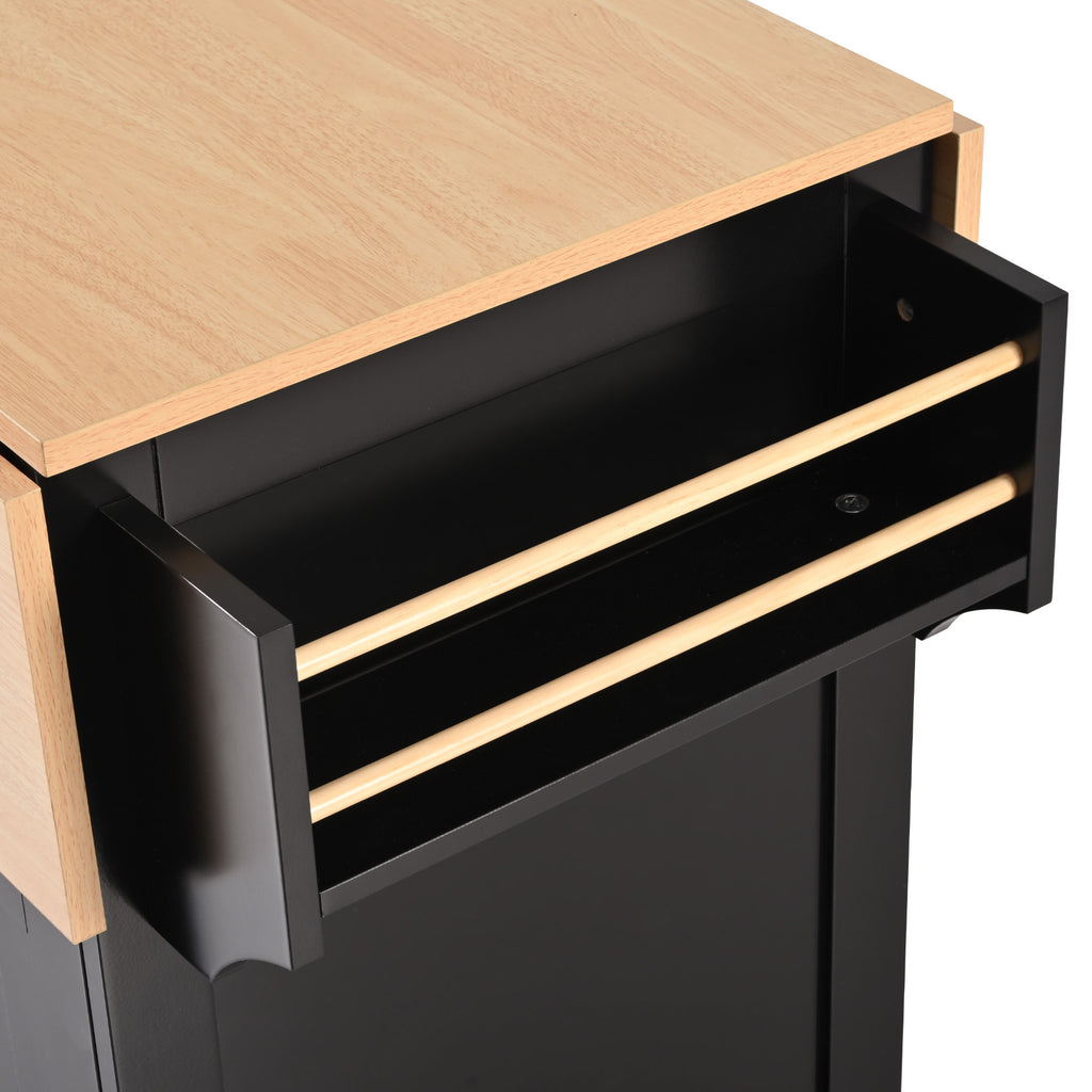 Anthony & Home Signature Edition black laminate kitchen island cart with storage and wheels, ideal for modern kitchen organization.