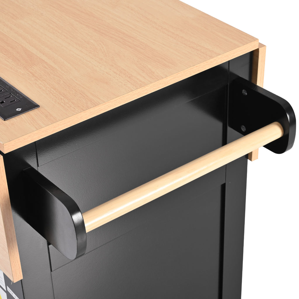 Anthony & Home Signature Edition black laminate kitchen island cart with storage and wheels, modern kitchen furniture.