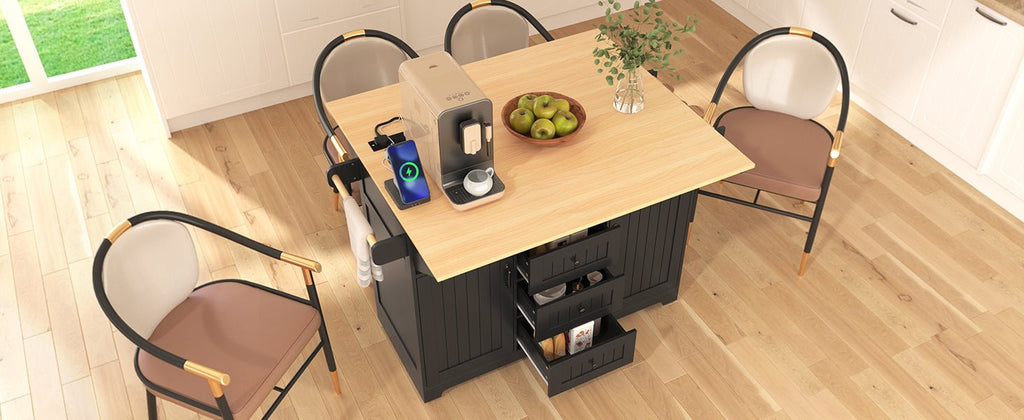Anthony & Home Signature Edition black laminate kitchen island cart with storage and wheels, modern design for versatile kitchen use