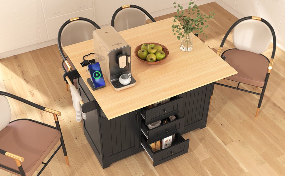 Black laminate kitchen island cart with storage and wheels from Anthony & Home Signature Edition, featuring a sleek modern design.