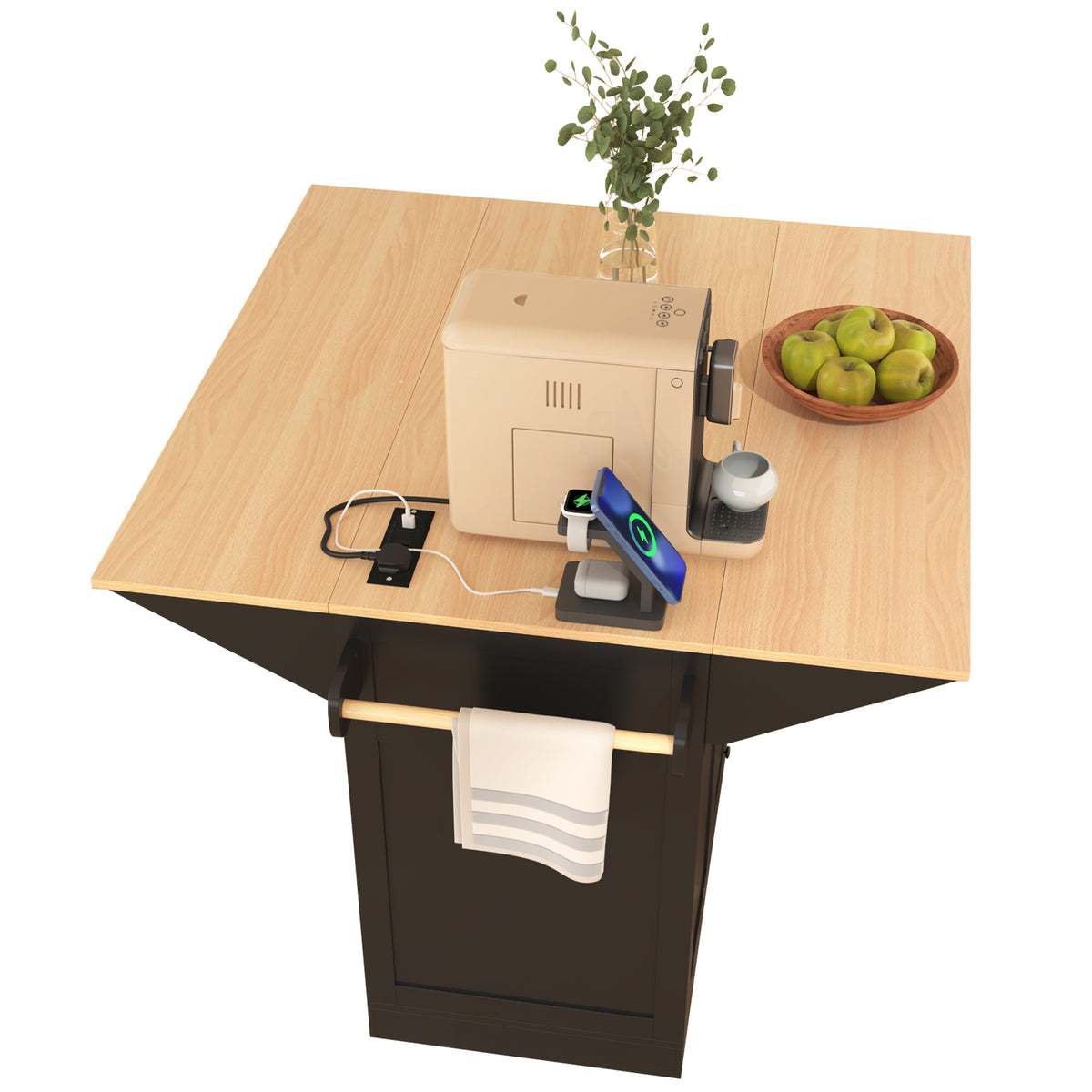 Anthony & Home Signature Edition black laminate kitchen island cart with storage and wheels, modern kitchen furniture