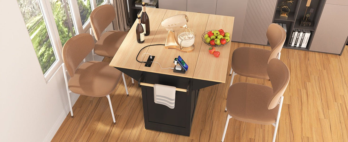 Anthony & Home Signature Edition black laminate kitchen island cart with storage and wheels, perfect for modern kitchen spaces.