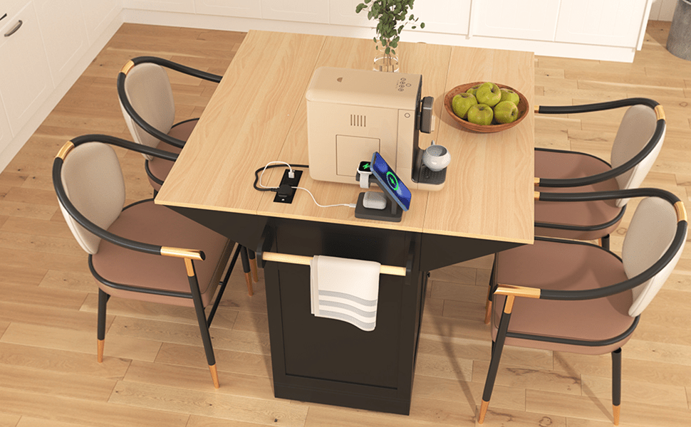 Anthony & Home Signature Edition black laminate kitchen island cart with storage and wheels, modern design for versatile kitchen use.