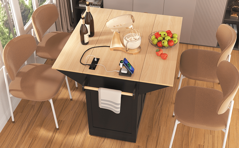 Black laminate kitchen island cart from Anthony & Home Signature Edition with storage drawers and a spacious countertop.