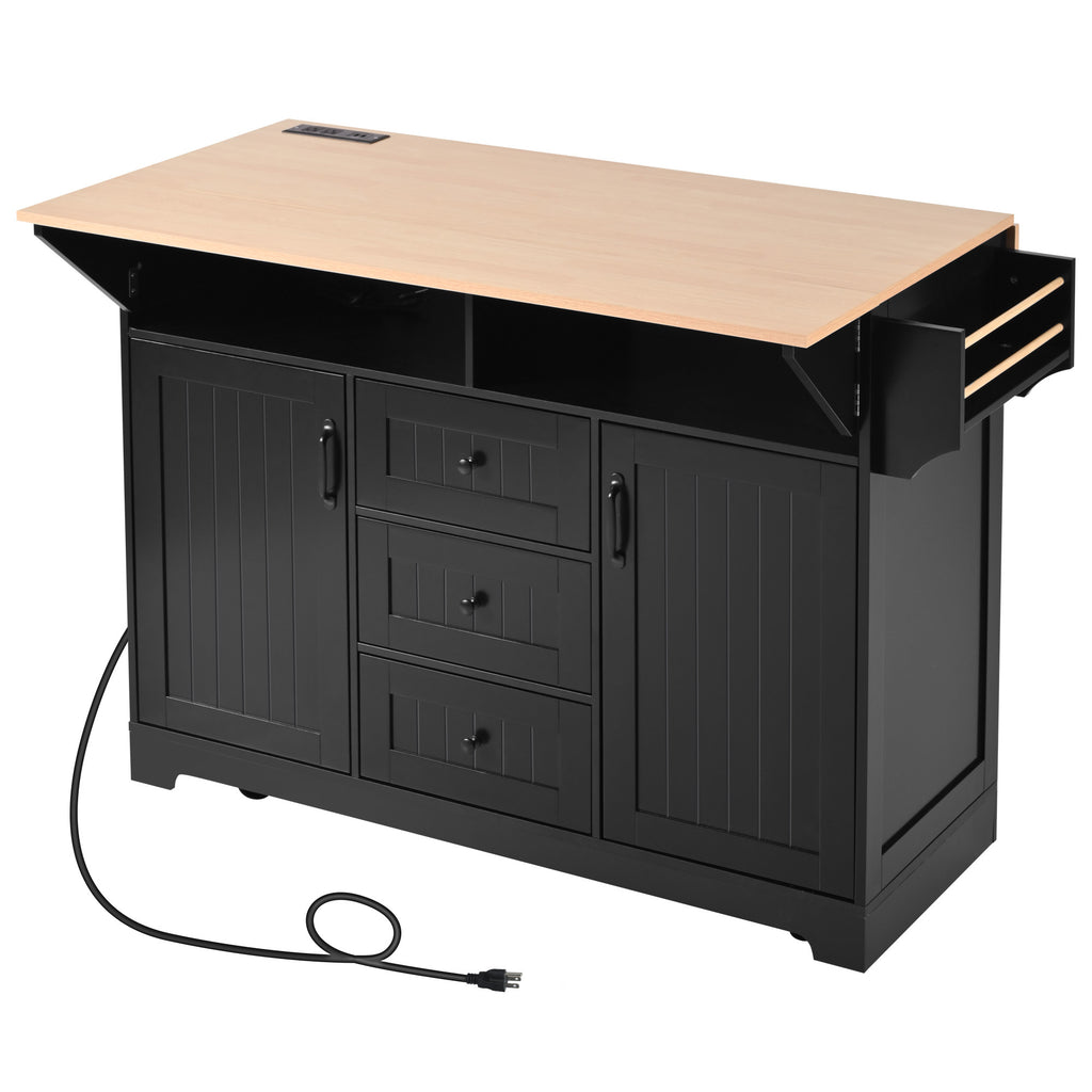 Anthony & Home Signature Edition black laminate kitchen island cart with storage shelves and sturdy wooden top.
