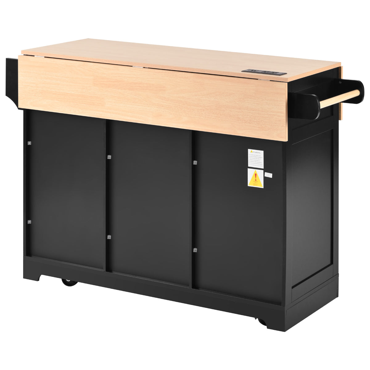 Black laminate kitchen island cart with storage and wheels from Anthony & Home Signature Edition, featuring a modern design.