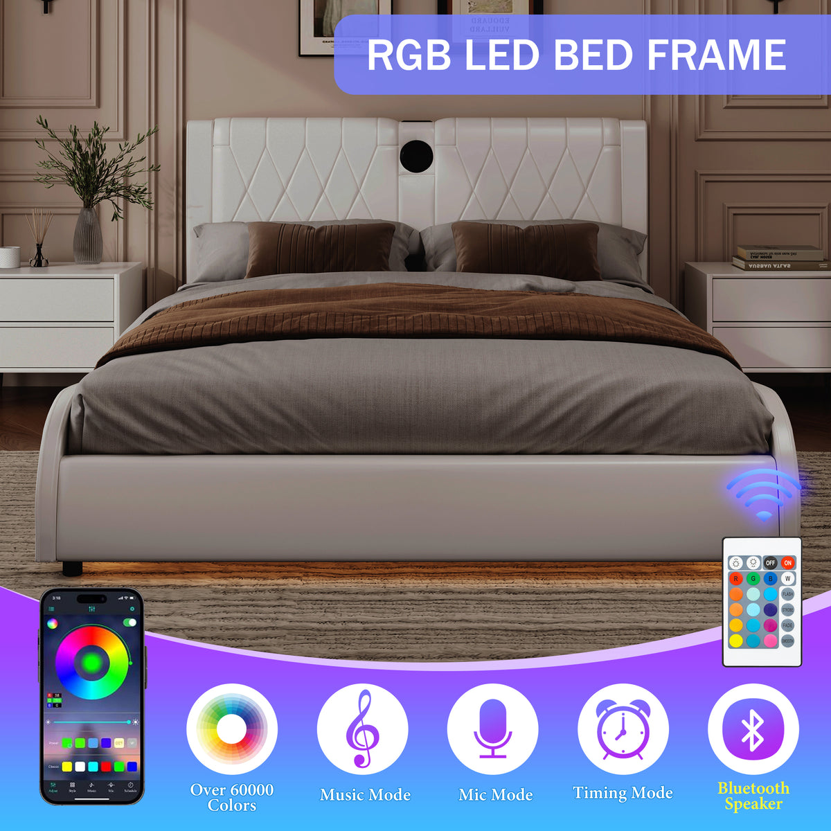 Queen size Signature Edition faux leather platform bed by Anthony & Home with sleek design and sturdy construction.