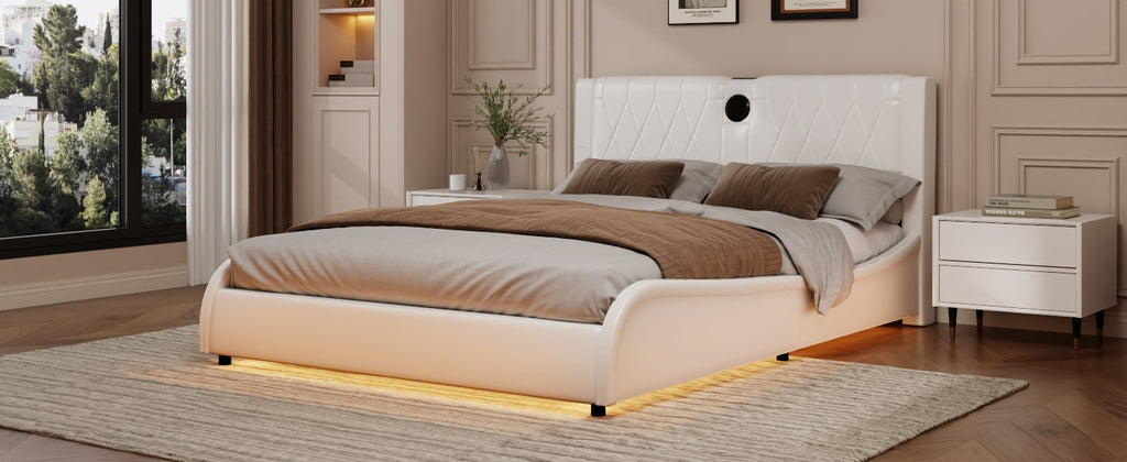 Signature Edition faux leather platform bed in queen size by Anthony & Home, showcasing a sleek, modern design with a sturdy frame.