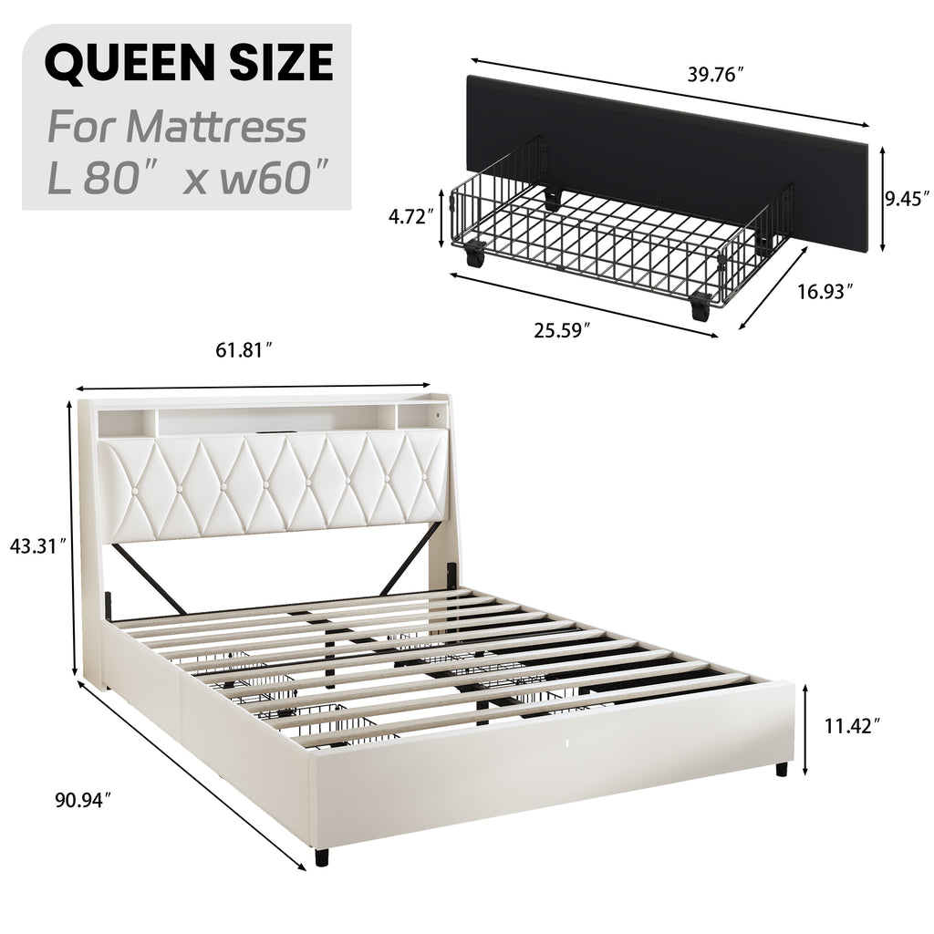 Anthony & Home Signature Edition queen bed frame with faux leather upholstery, metal base, ergonomic headboard, and integrated LED lighting.