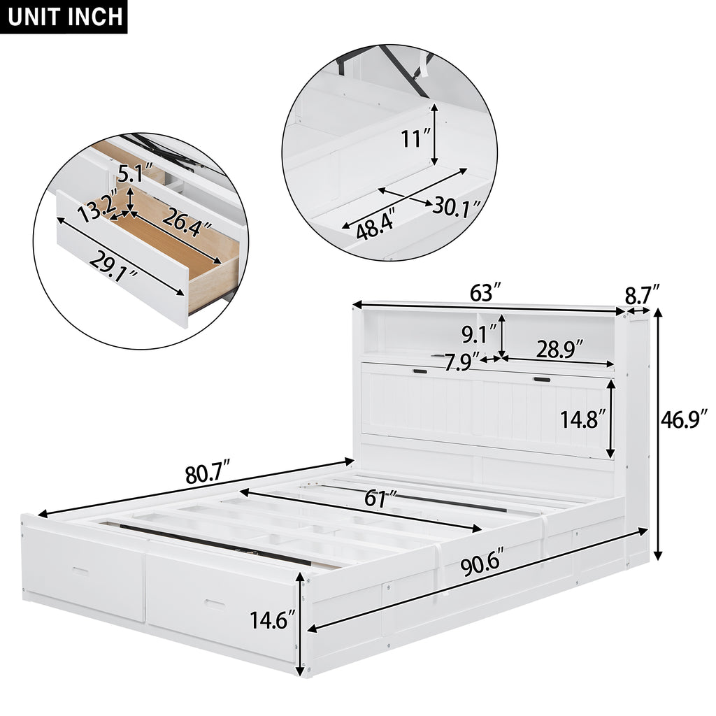 Anthony & Home signature edition solid wood queen platform bed with LED headboard, storage drawers, and USB charging ports.