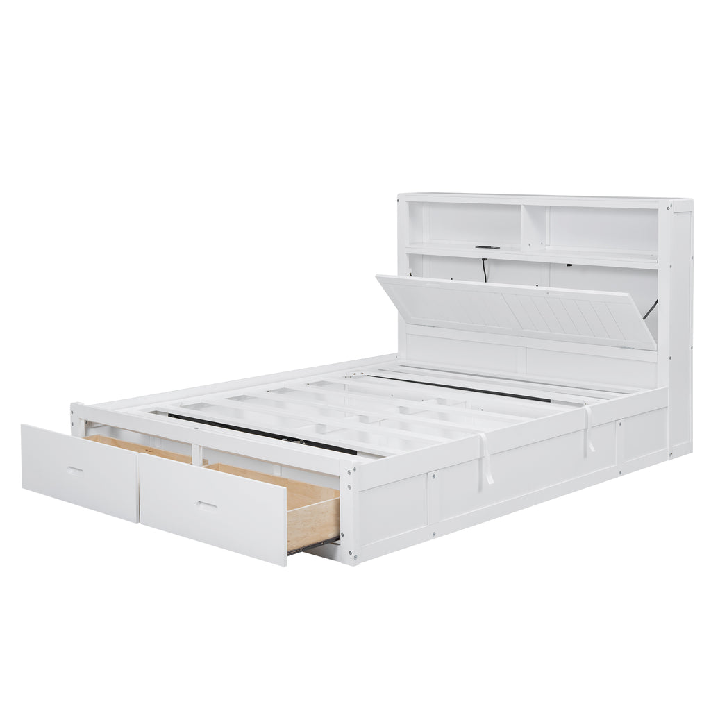 Anthony & Home Signature Edition solid wood queen platform bed with LED headboard, storage drawers, and USB charging ports.