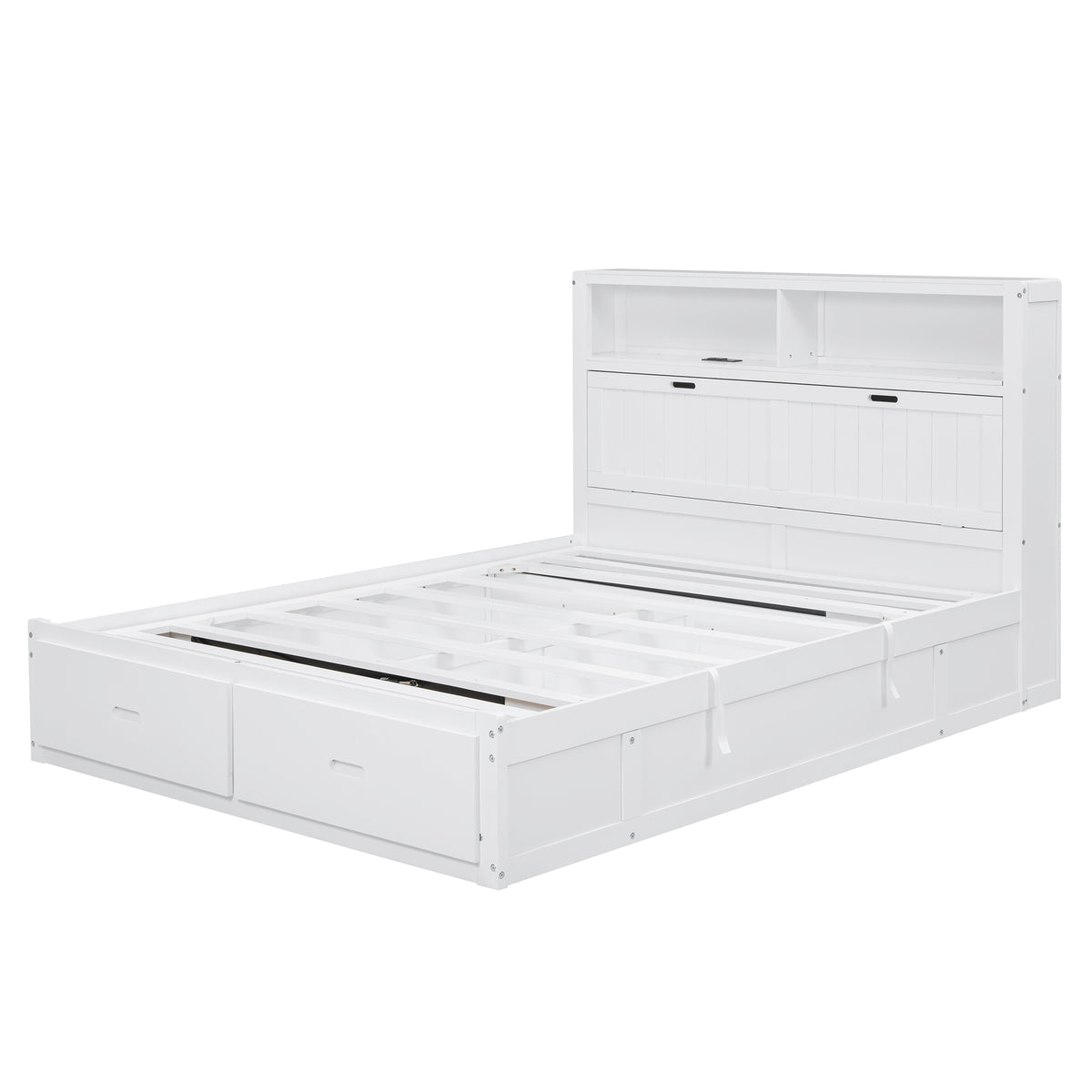 Anthony & Home Signature Edition solid wood queen platform bed with LED headboard, storage drawers, and USB charging ports.
