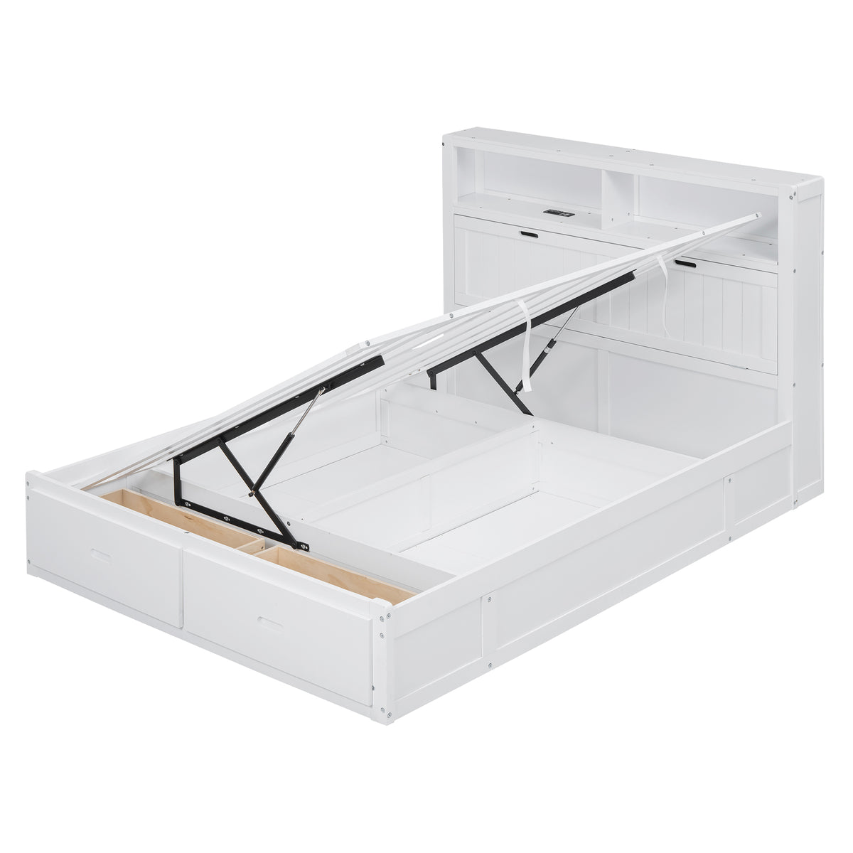 Anthony & Home Signature Edition solid wood queen platform bed with LED headboard, storage drawers, and USB charging ports.