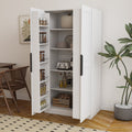 Anthony & Home Signature Edition white kitchen pantry cabinet with melamine finish, showcasing sturdy shelves and sleek design.