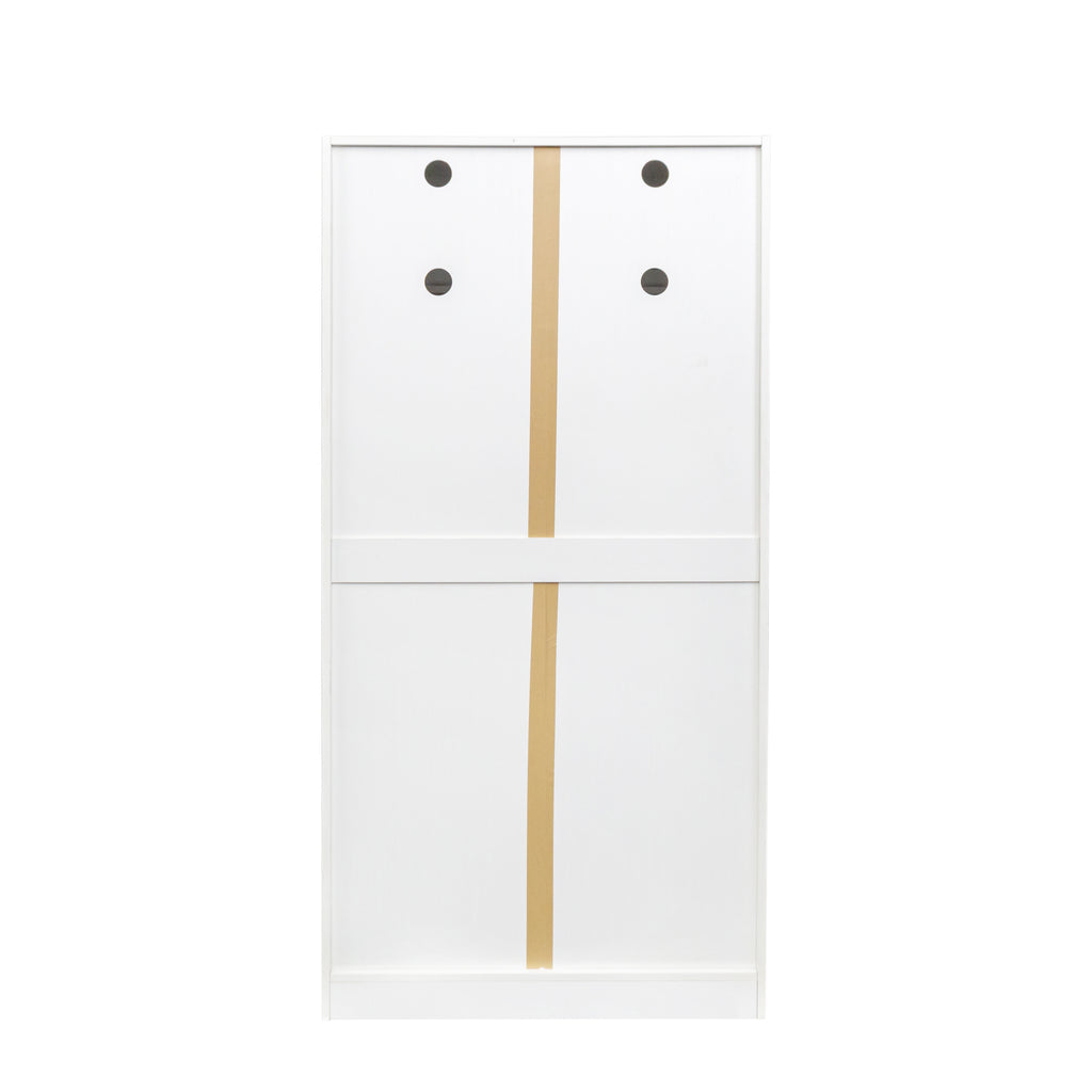 White Signature Edition kitchen pantry cabinet by Anthony & Home with melamine finish, featuring shelves and storage compartments.