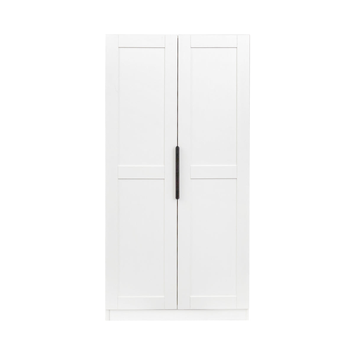 White Signature Edition kitchen pantry cabinet by Anthony & Home with melamine finish, featuring multiple shelves for storage.