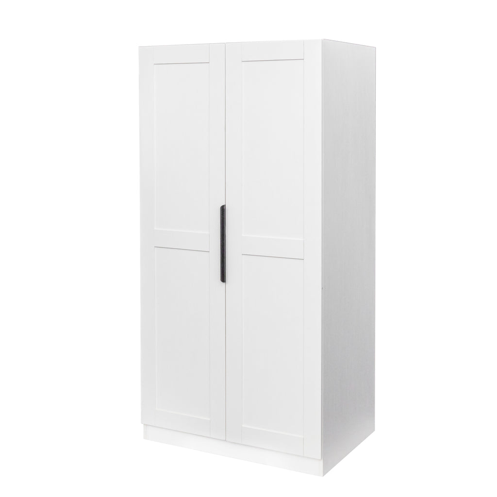 White Signature Edition Kitchen Pantry Cabinet by Anthony & Home with melamine finish and adjustable shelves.