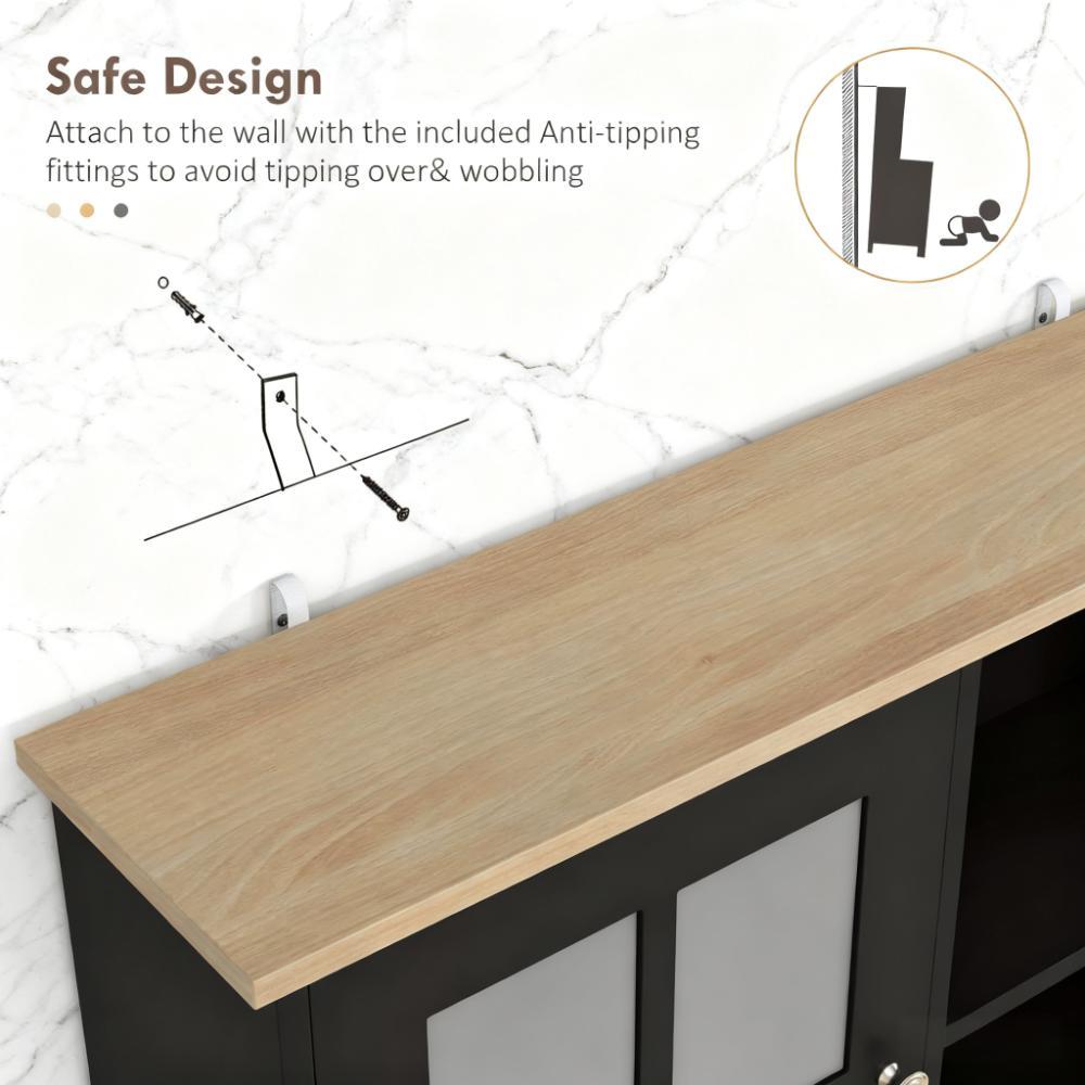 Anthony & Home Signature freestanding pantry cabinet with glass doors, showcasing organized shelves and elegant design.