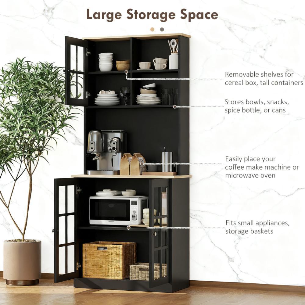Anthony & Home freestanding pantry cabinet with glass doors, showcasing organized shelves and a classic kitchen storage solution.