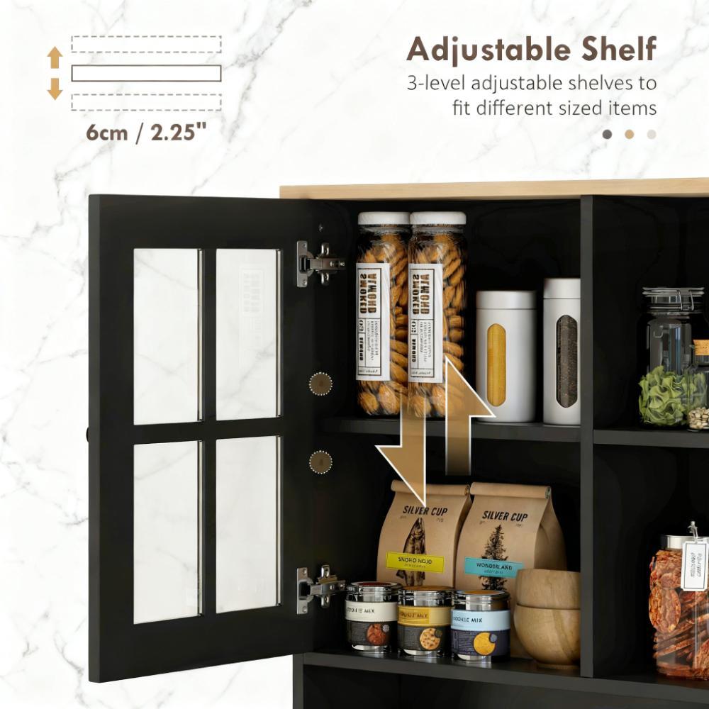 Anthony & Home Signature freestanding pantry cabinet with glass doors, showcasing organized storage and stylish kitchen storage solution.