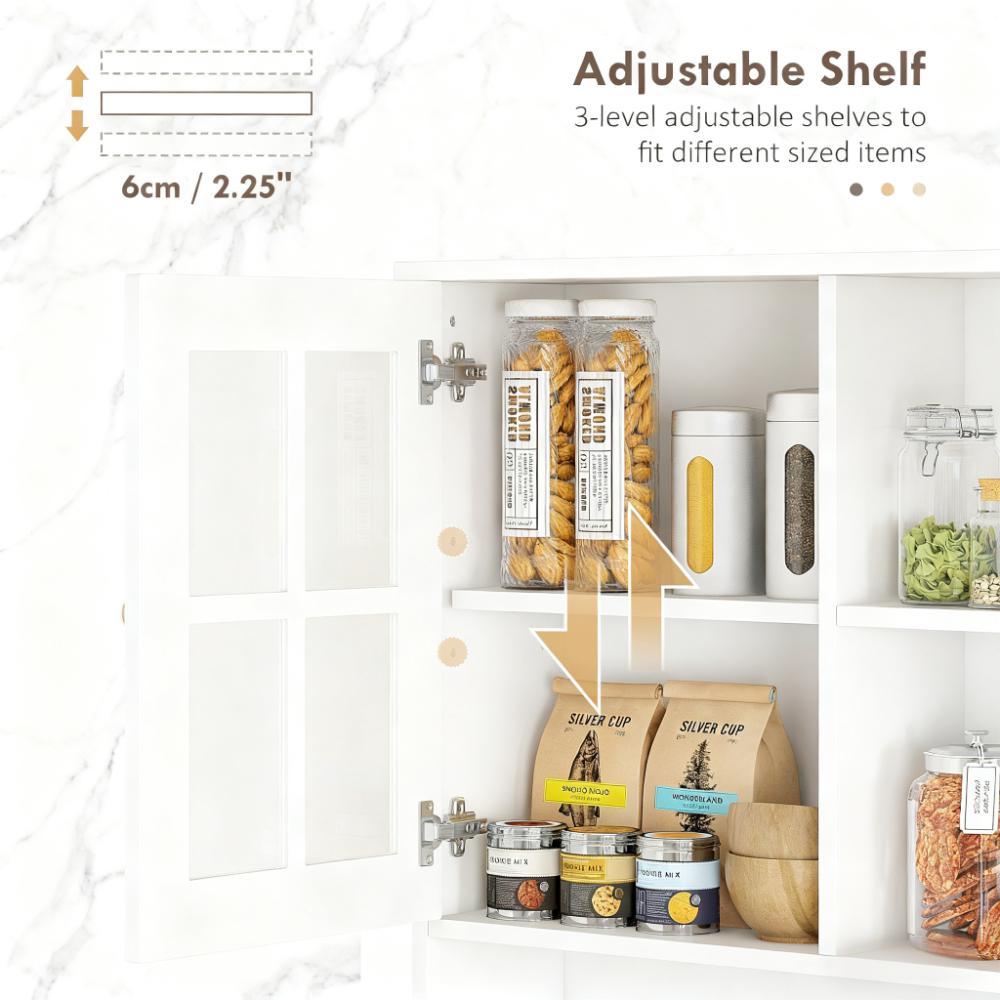Anthony & Home signature glass doors kitchen pantry cabinet with adjustable shelves and freestanding design