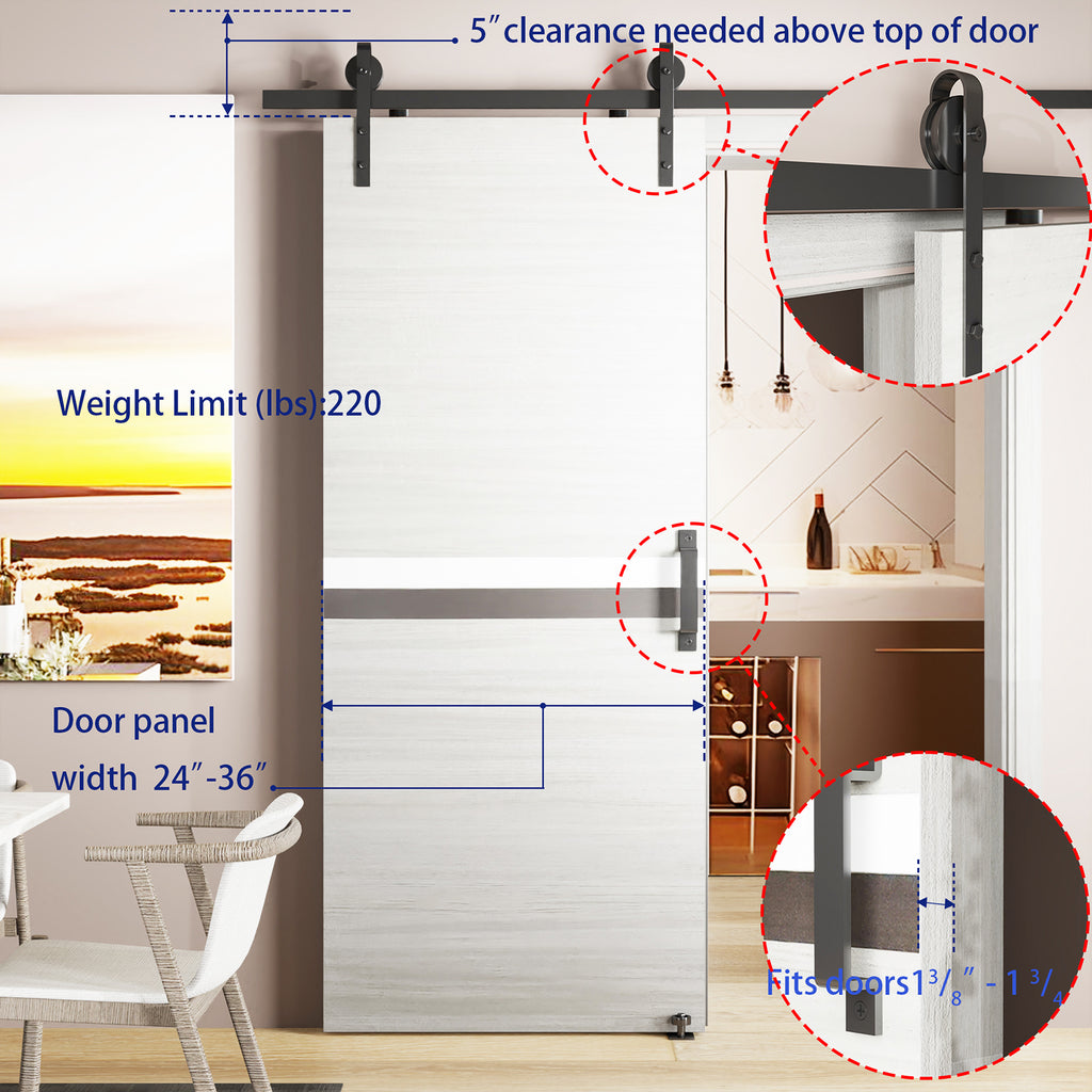Anthony & Home Signature J-Shape Barn Door Hangers with floor guide and wall-mount rollers for 24-36 inch sliding doors.