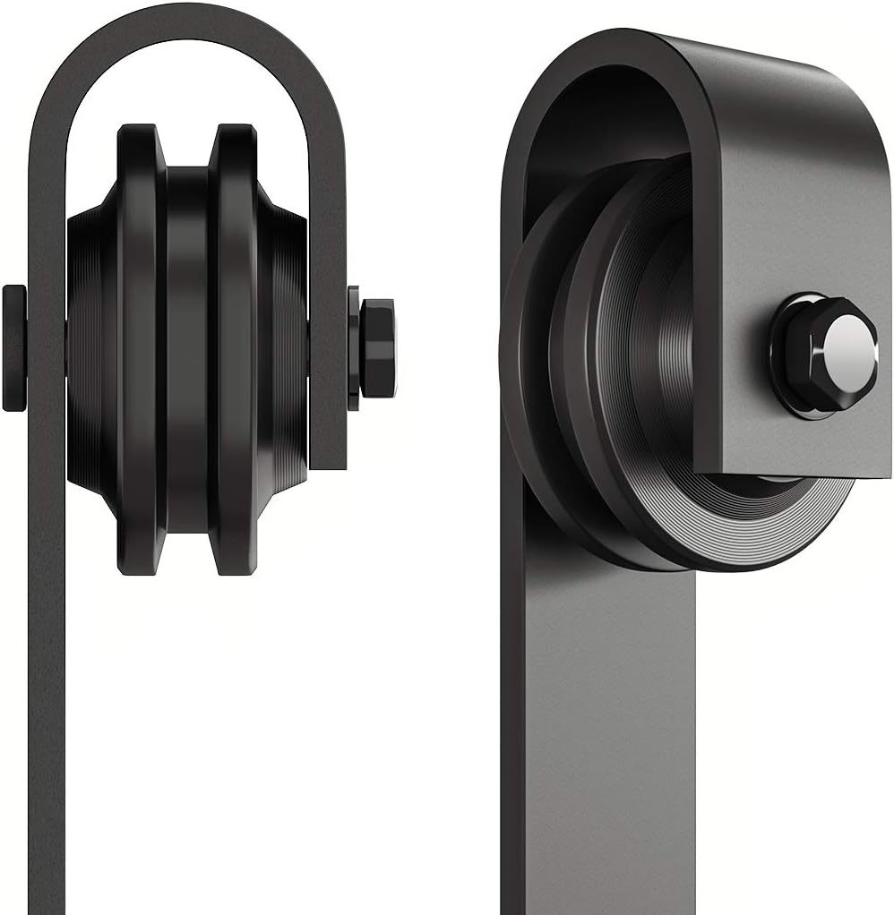 Anthony & Home J-Shape barn door hangers with floor guide and wall-mount rollers for 24-36 inch sliding barn doors