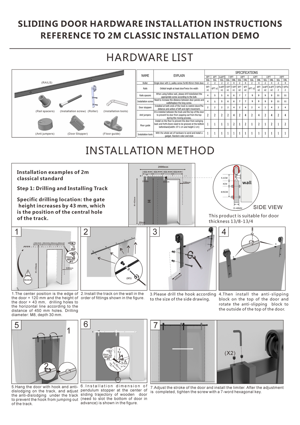 Anthony & Home Signature J-Shape Hangers sliding barn door hardware with floor guide and wall-mount rollers for 24-36 inch doors