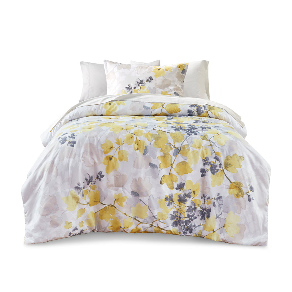 Anthony & Home leaf print polyester queen comforter set with a signature leaf design on a cozy bed.