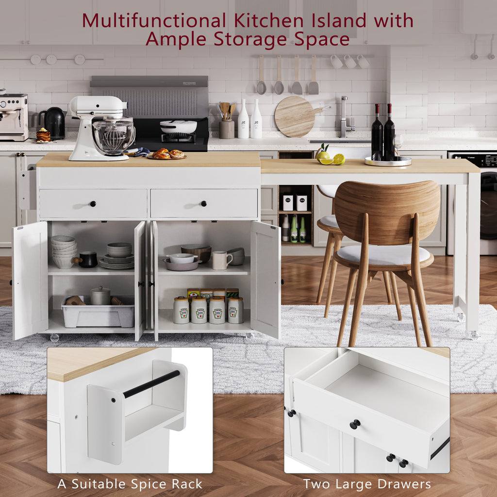 Anthony & Home Signature Maple Wood Kitchen Island with extendable table, featuring a spacious surface and modern design.