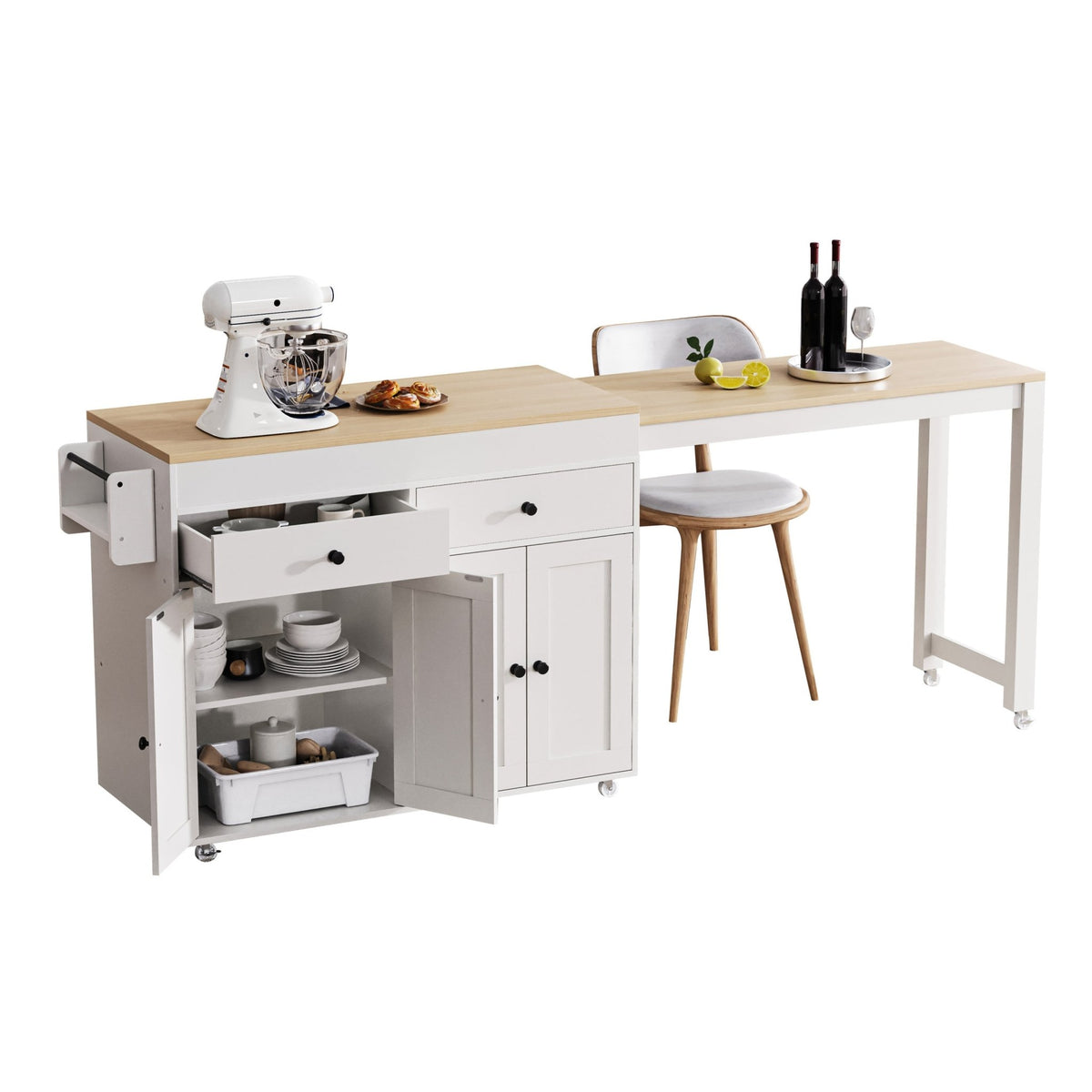 Anthony & Home Signature Maple Wood Kitchen Island with Extendable Table, showcasing a sturdy kitchen workspace with a natural wood finish.