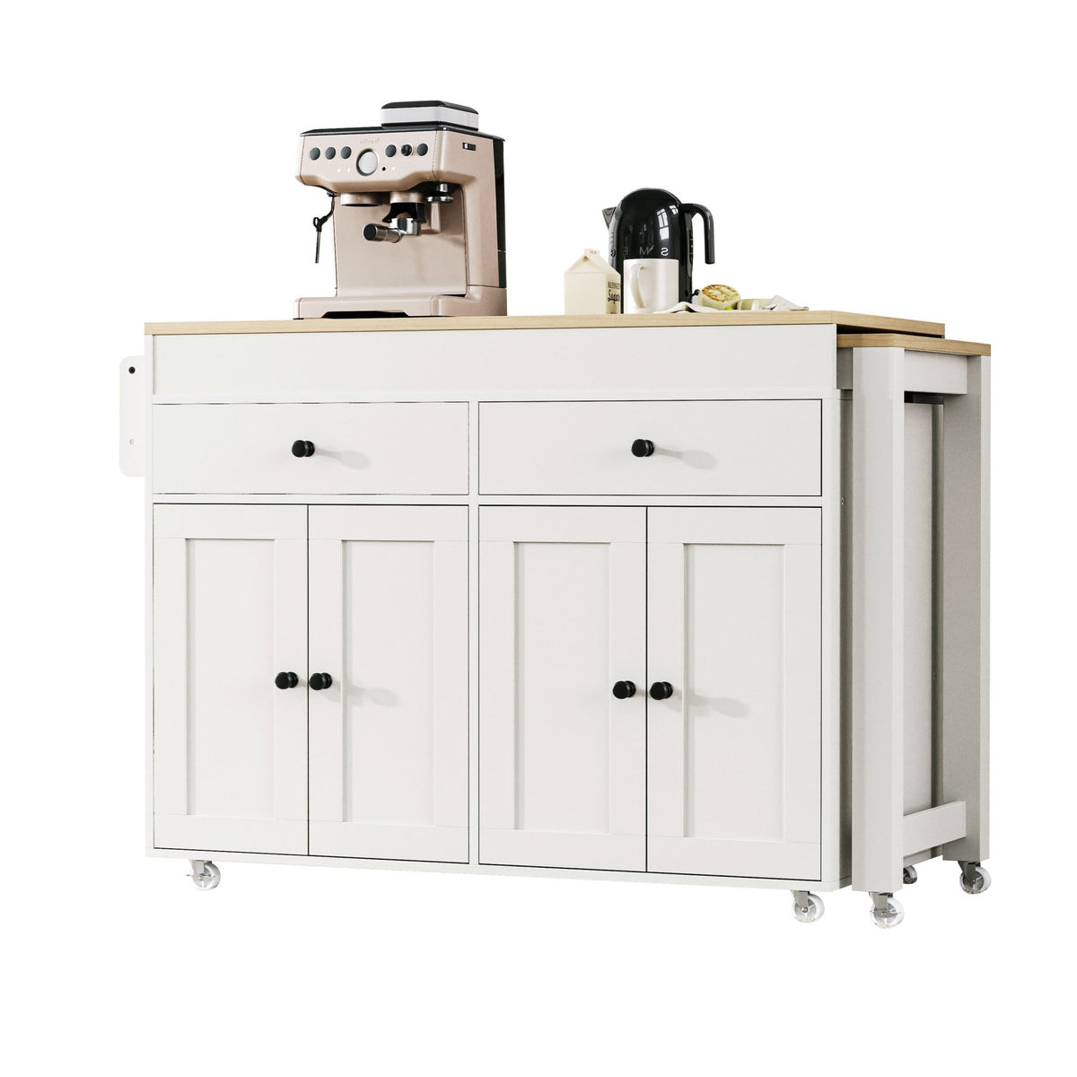 Anthony & Home signature maple wood kitchen island with extendable table, featuring a spacious surface and sturdy design.