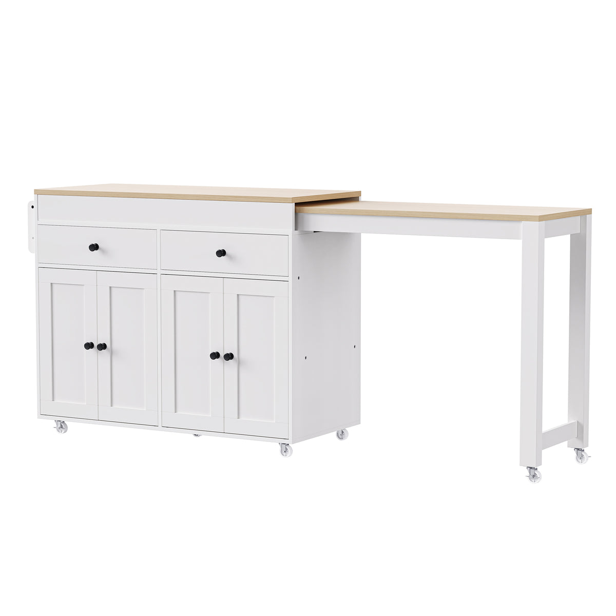 Anthony & Home signature maple wood kitchen island with extendable table, featuring a spacious countertop and sturdy storage cabinets.