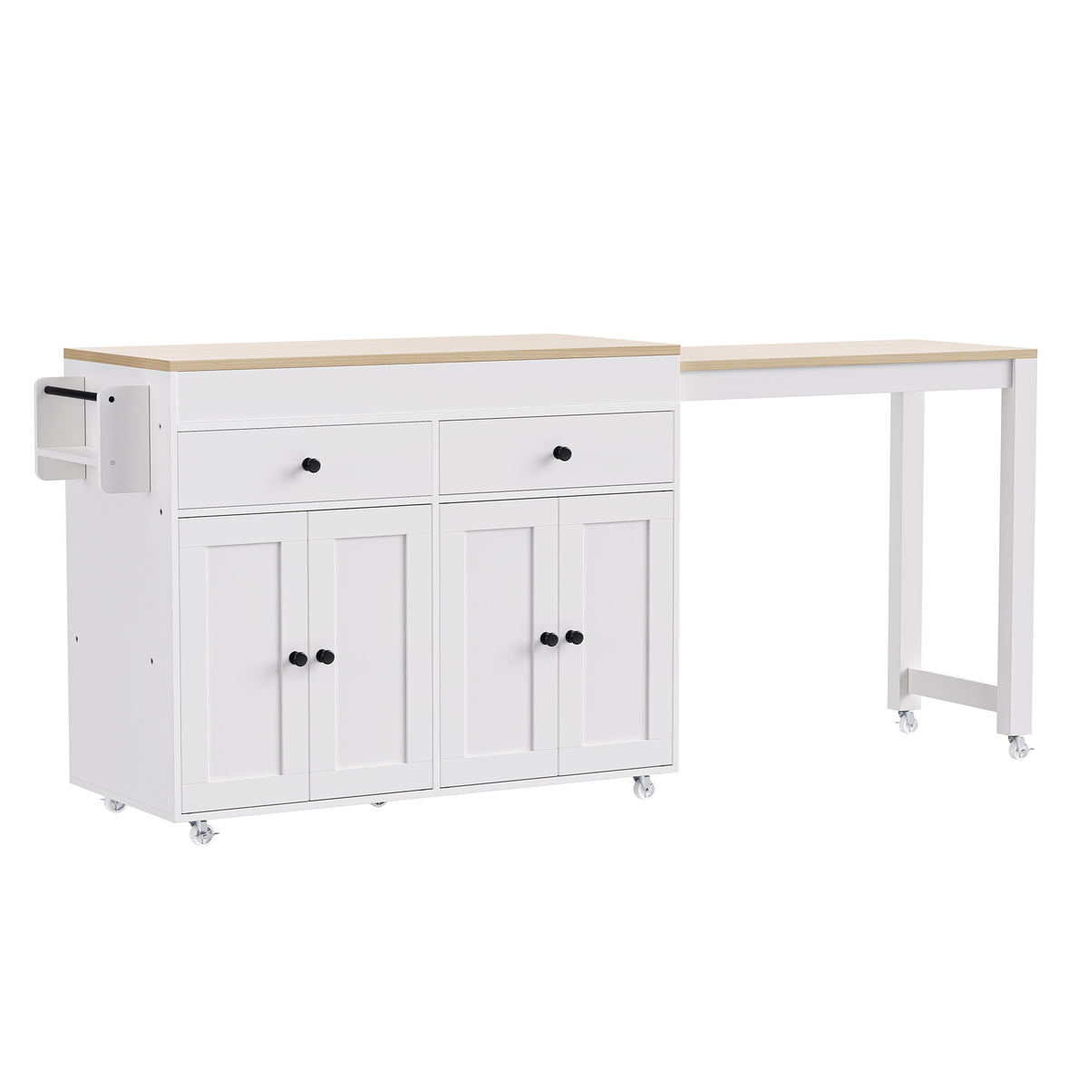 Anthony & Home signature maple wood kitchen island with extendable table, featuring a spacious surface and modern design.