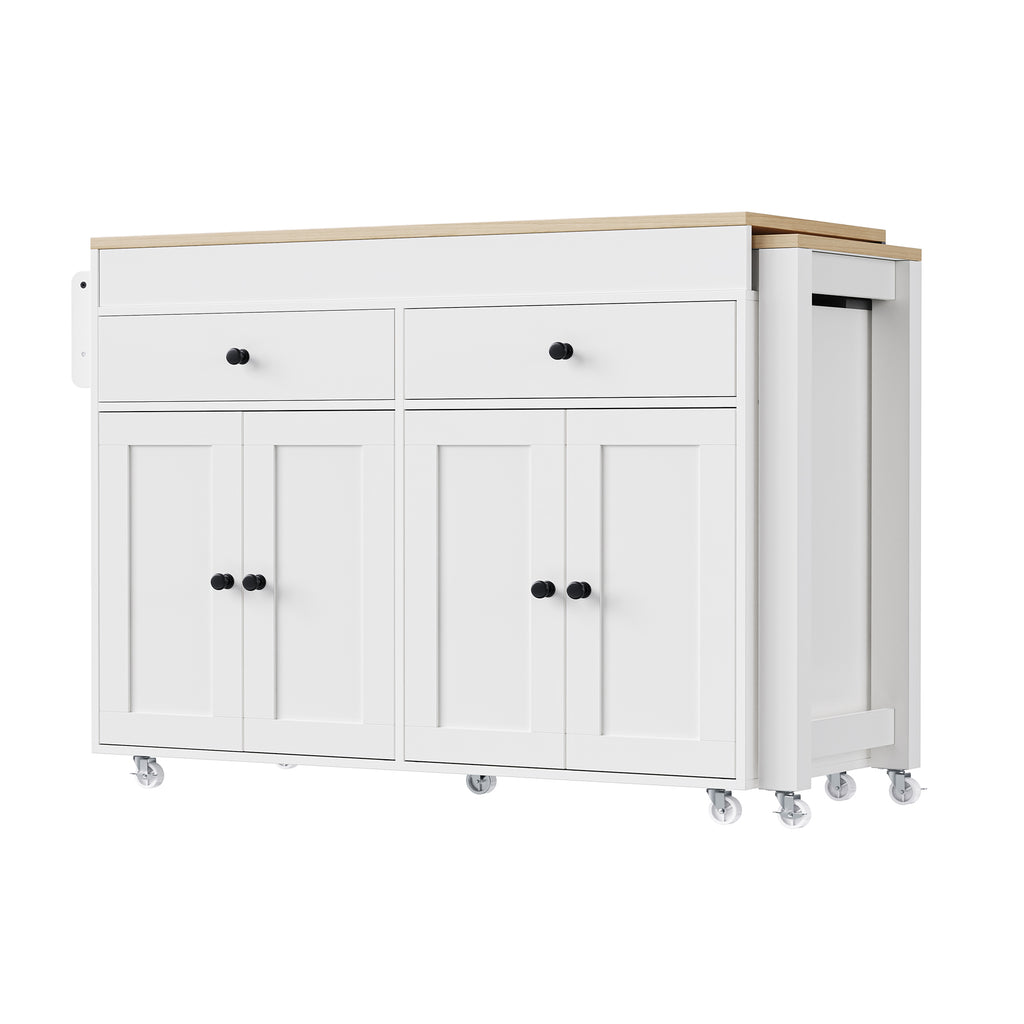 Anthony & Home signature maple wood kitchen island with extendable table, featuring a spacious surface and sturdy storage options.