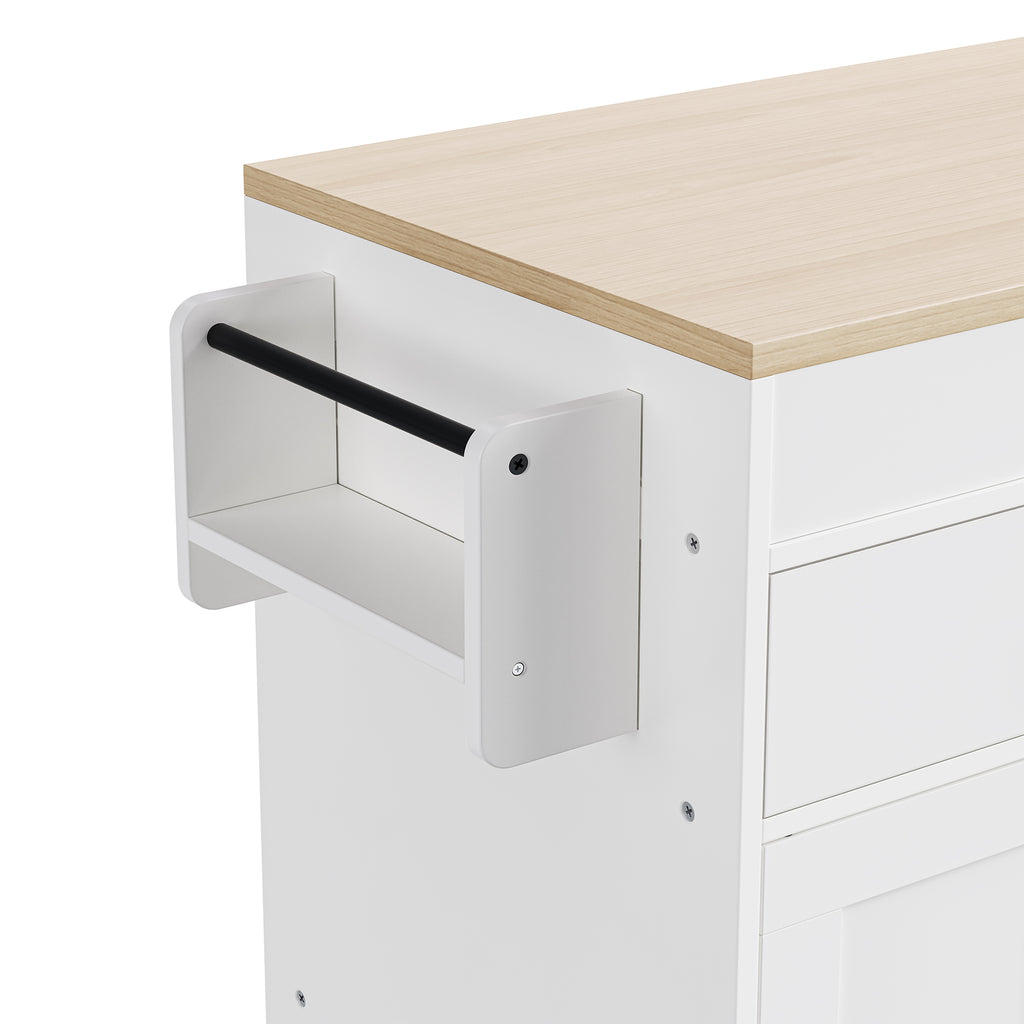 Anthony & Home signature maple wood kitchen island with extendable table, featuring a spacious surface and sturdy construction.