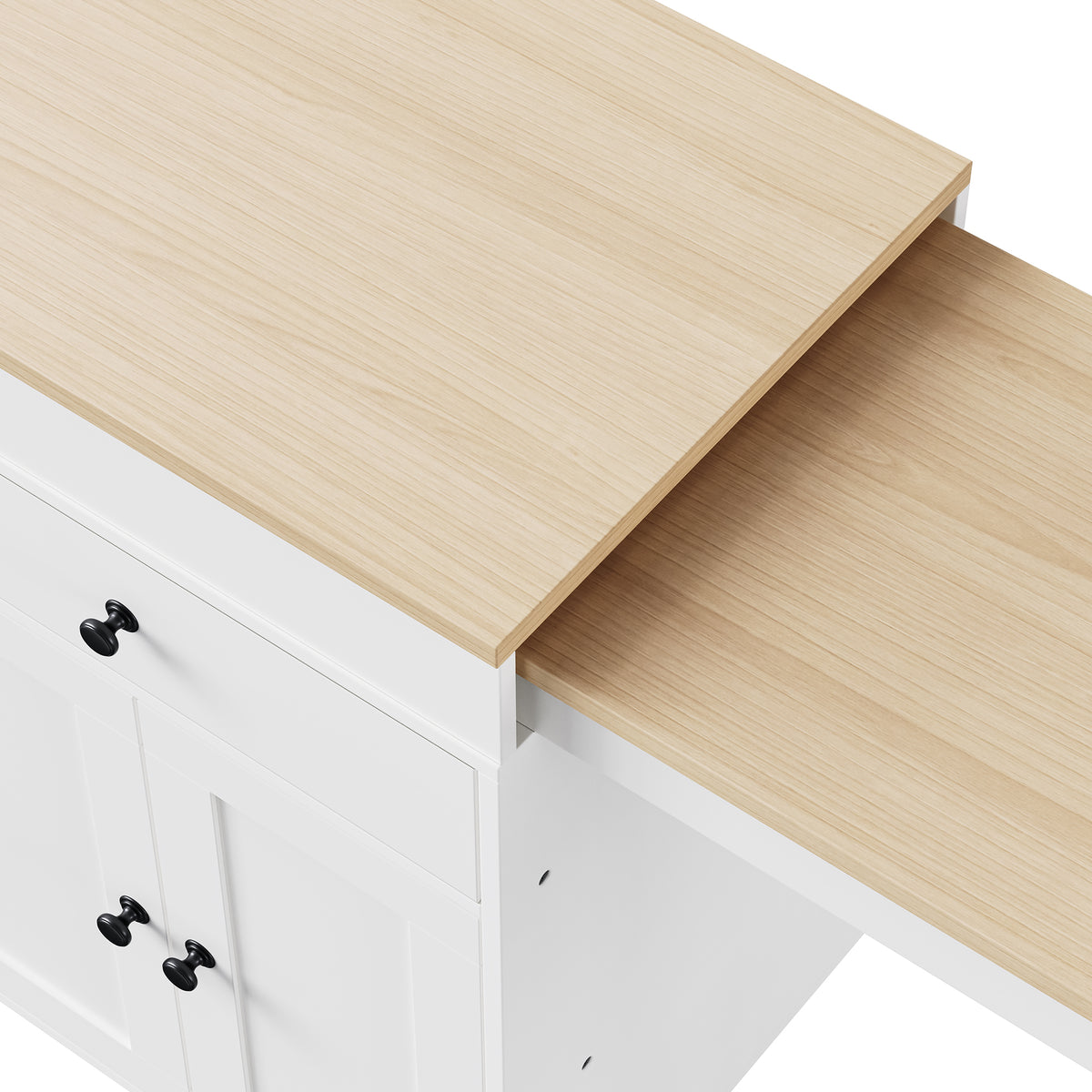 Anthony & Home Signature Maple Wood Kitchen Island with Extending Table, showcasing the sleek, durable wood surface and functional design.