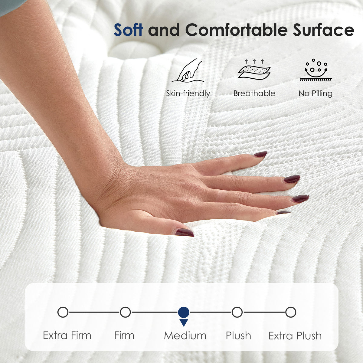 Queen size Anthony & Home Signature Memory Foam Hybrid Mattress with 12-inch thickness and plush, comfortable surface.