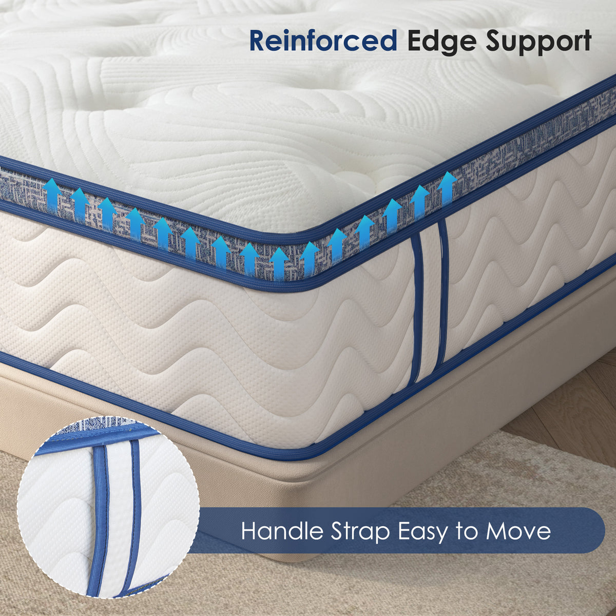 Queen size Anthony & Home Signature Memory Foam Hybrid Mattress, 12-inch thick, showcasing plush surface and supportive construction.