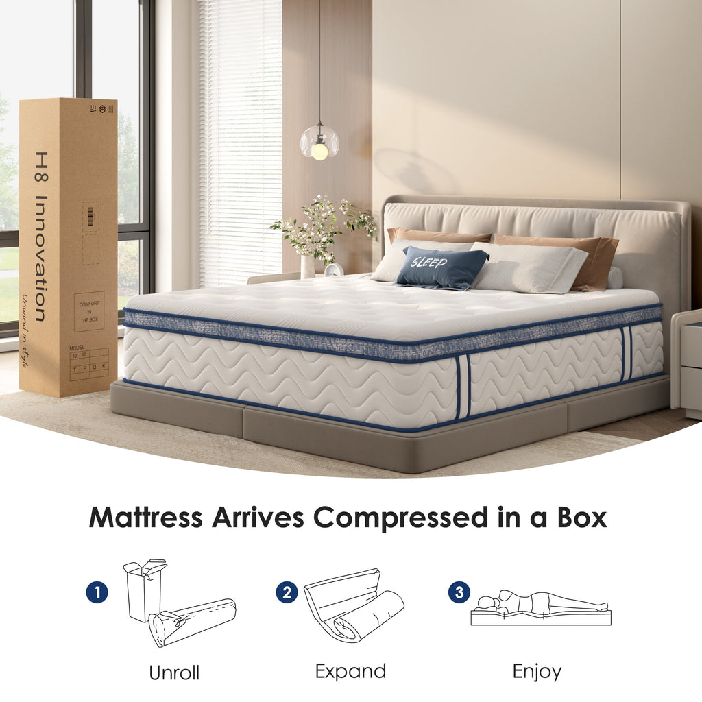Queen size Anthony & Home Signature Memory Foam Hybrid Mattress with 12-inch thickness and plush, comfortable surface.